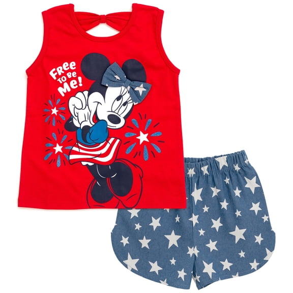 Disney Minnie Mouse Little Girls' 2-Piece Top and Shorts Set Red Stars Minnie