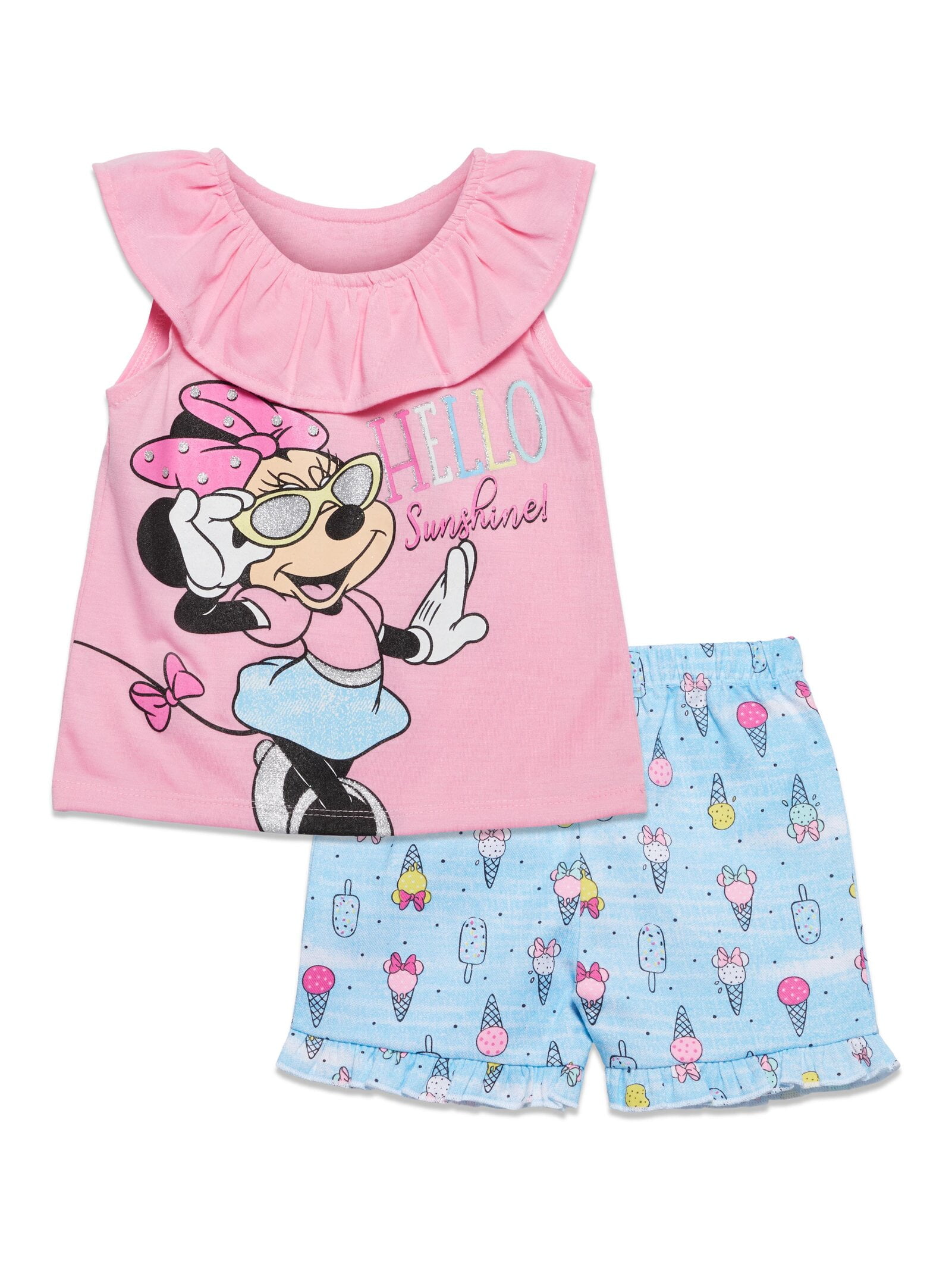 Disney Minnie Mouse Little Girls Crossover Tank Top and Shorts