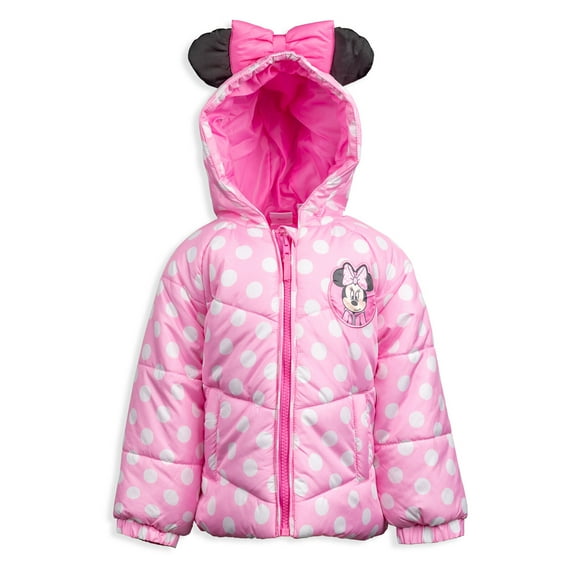 Disney Minnie Mouse Little Girls Zip Up Puffer Jacket Toddler to Little Kid