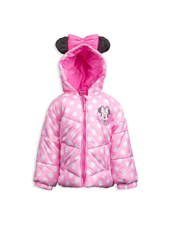 Minnie Mouse Little Girls Zip Up Puffer Jacket Toddler to Little Kid