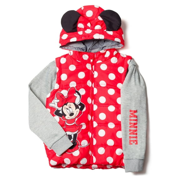 Disney Minnie Mouse Little Girls Zip Up Vest 2fer Jacket Toddler to Big Kid