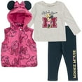 thumbnail image 1 of Disney Minnie Mouse Little Girls Zip Up Vest Puffer T-Shirt and Leggings 3 Piece Outfit Set Infant to Big Kid, 1 of 5