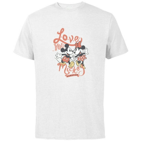 Disney Minnie Mouse Love You Mickey Forever Valentine’s Day - Short Sleeve Cotton T-Shirt for Adults - Customized-White