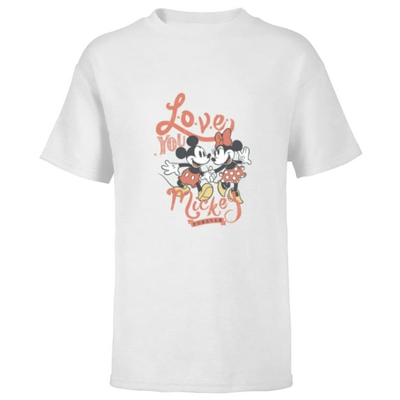 Disney Minnie Mouse Love You Mickey Forever Valentine’s Day - Short Sleeve T-Shirt for Kids - Customized-White