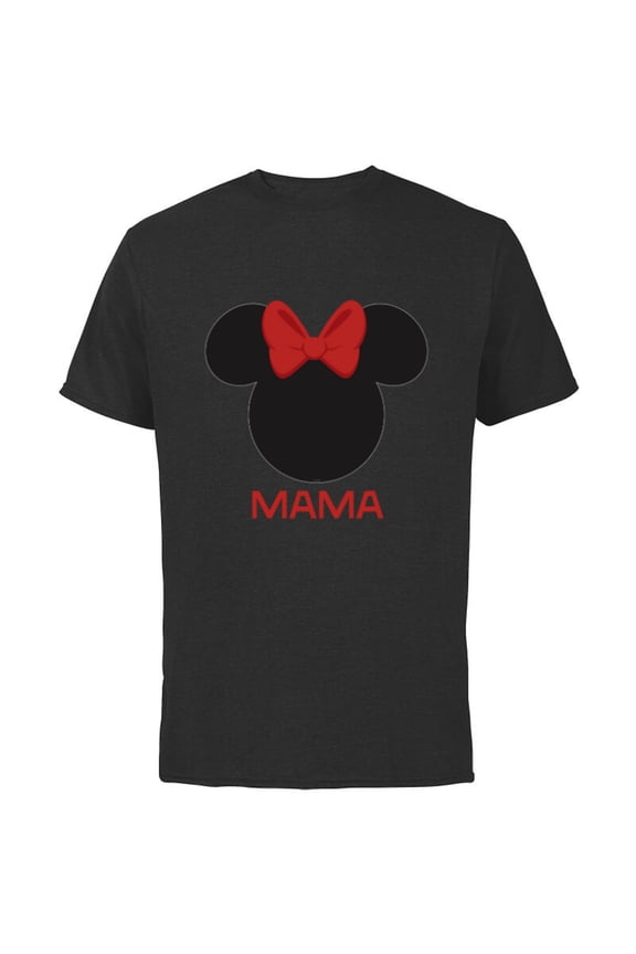 Minnie Mouse Mama Mom Red Bow Family Mother’s Day - Short Sleeve Cotton T-Shirt for Adults - Customized-Black
