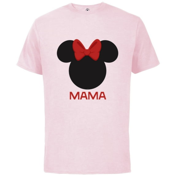 Disney Minnie Mouse Mama Mom Red Bow Family Mother’s Day - Short Sleeve Cotton T-Shirt for Adults - Customized-Soft Pink