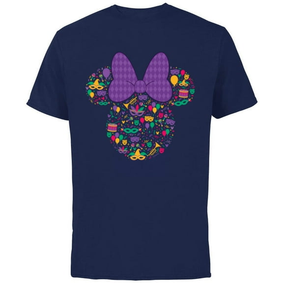 Disney Minnie Mouse Mardi Gras Carnival Holiday Icon - Short Sleeve Cotton T-Shirt for Adults - Customized-Navy