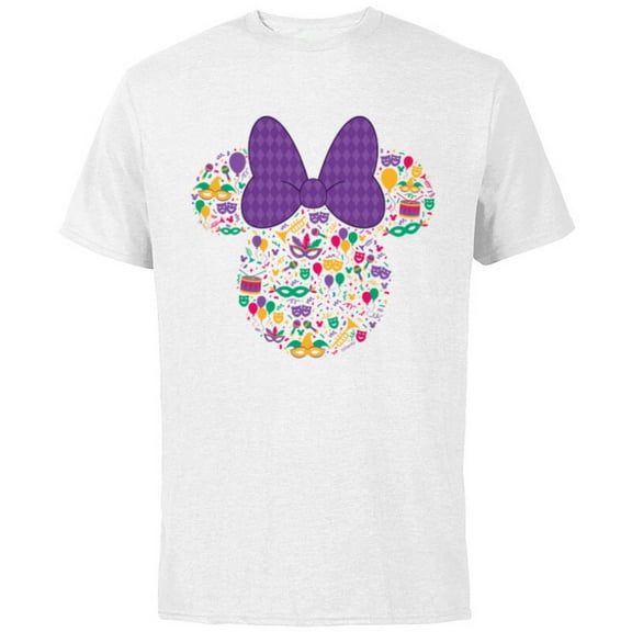 Disney Minnie Mouse Mardi Gras Carnival Holiday Icon - Short Sleeve Cotton T-Shirt for Adults - Customized-White