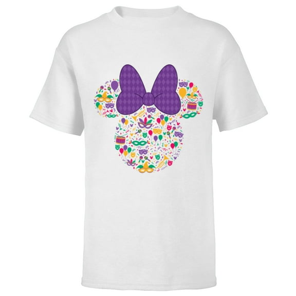 Disney Minnie Mouse Mardi Gras Carnival Holiday Icon - Short Sleeve T-Shirt for Kids - Customized-White