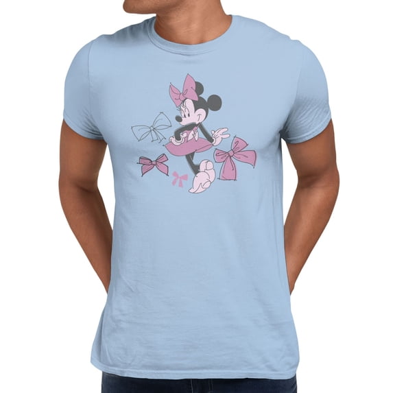 Disney Minnie Mouse Men's Bows Of Fashion Sketch T-Shirt (Light Blue, S-XXXL)