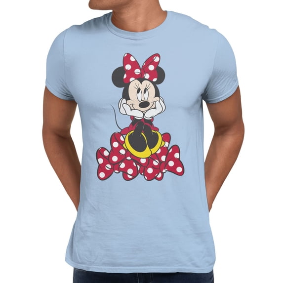 Disney Minnie Mouse Men's Happy Pile Of Bows T-Shirt (Light Blue, S-XXXL)