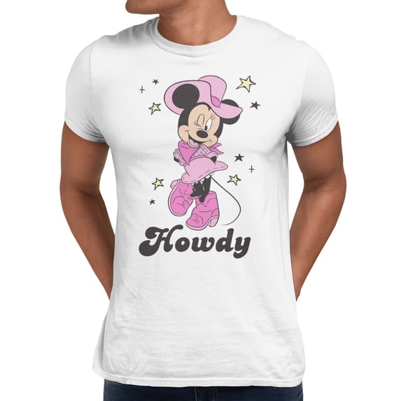 Disney Minnie Mouse Men's Howdy Cowgirl Wink T-Shirt (Bright White, S-XXXL)