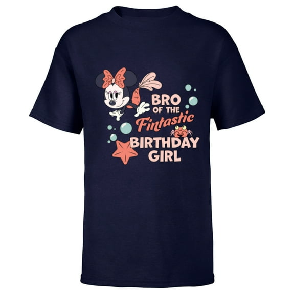 Disney Minnie Mouse Mermaid Bro of the Birthday Girl - Short Sleeve T-Shirt for Kids - Customized-Navy