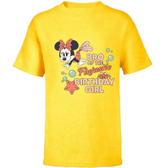 Disney Minnie Mouse Mermaid Bro of the Birthday Girl - Short Sleeve T-Shirt for Kids - Customized-Yellow