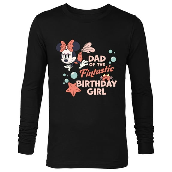 Disney Minnie Mouse Mermaid Dad of the Birthday Girl - Long Sleeve T-Shirt for Men - Customized-Black