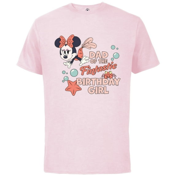 Disney Minnie Mouse Mermaid Dad of the Birthday Girl - Short Sleeve Cotton T-Shirt for Adults - Customized-Soft Pink