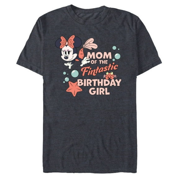Disney Minnie Mouse Mermaid Mom of the Birthday Girl - Short Sleeve Blended T-Shirt for Adults - Customized-Navy Heather