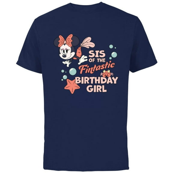 Disney Minnie Mouse Mermaid Sis of the Birthday Girl - Short Sleeve Cotton T-Shirt for Adults - Customized-Athletic Navy