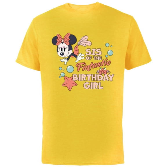 Disney Minnie Mouse Mermaid Sis of the Birthday Girl - Short Sleeve Cotton T-Shirt for Adults - Customized-Yellow