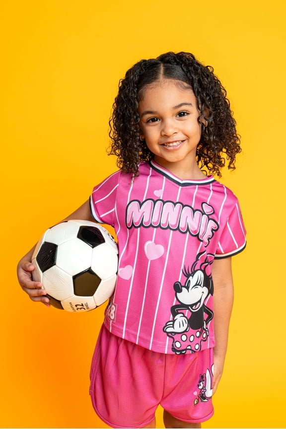 Minnie Mouse Toddler Girls' Soccer 2-Piece T-Shirt and Shorts Set Pink Stripe Minnie