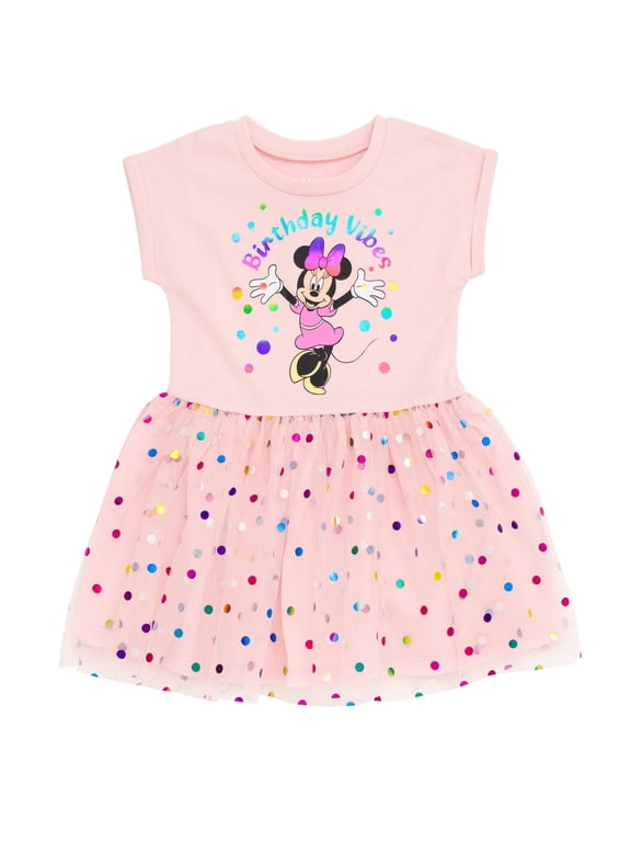 Minnie Mouse Toddler Girls' Short Sleeve Tutu Dress Minnie Birthday Pink