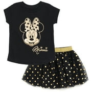 Disney Minnie Mouse Metallic Print T-Shirt and Tulle Mesh Skirt Polka Dots Toddler to Big Kid
