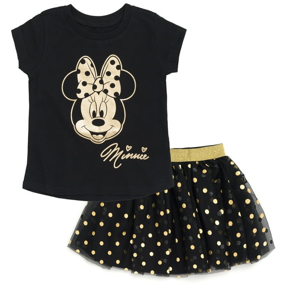 Disney Minnie Mouse Metallic Print T-Shirt and Tulle Mesh Skirt Polka Dots Toddler to Big Kid