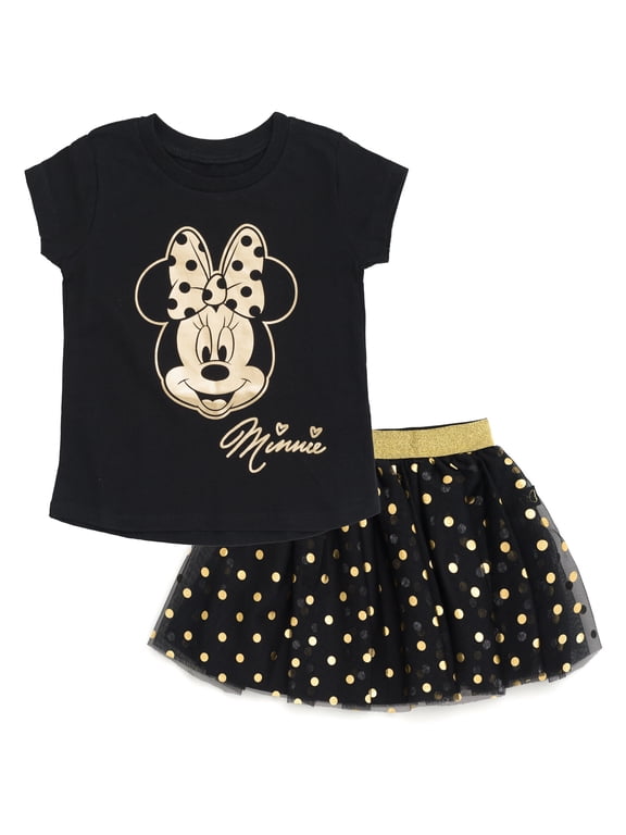 Minnie Mouse Metallic Print T-Shirt and Tulle Mesh Skirt Polka Dots Toddler to Big Kid