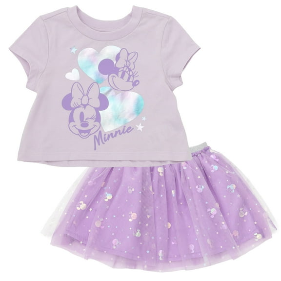Disney Minnie Mouse Metallic Print T-Shirt and Tulle Tutu Skirt Outfit Set Toddler to Big Kid