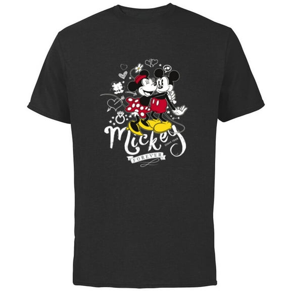 Disney Minnie Mouse Mickey Forever Love Hug Valentine’s Day - Short Sleeve Cotton T-Shirt for Adults - Customized-Black