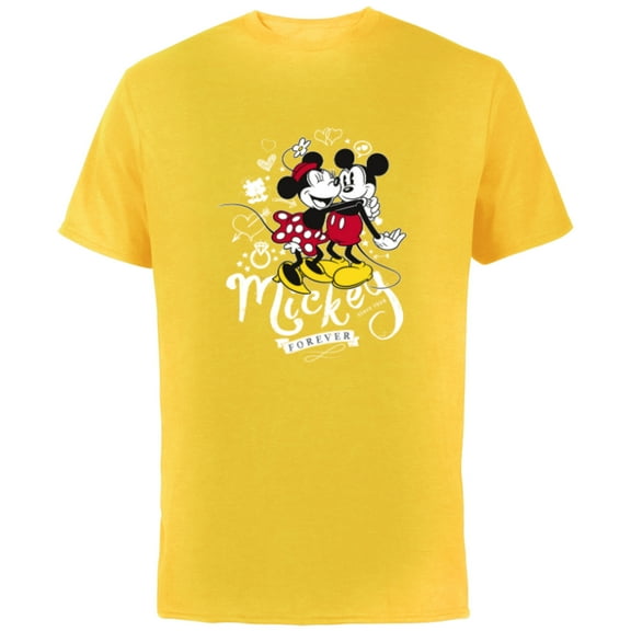Disney Minnie Mouse Mickey Forever Love Hug Valentine’s Day - Short Sleeve Cotton T-Shirt for Adults - Customized-Yellow