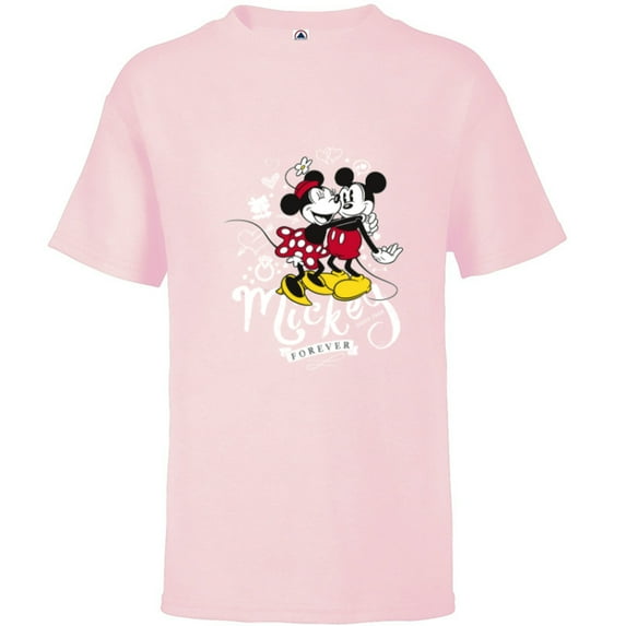 Disney Minnie Mouse Mickey Forever Love Hug Valentine’s Day - Short Sleeve T-Shirt for Kids - Customized-Soft Pink
