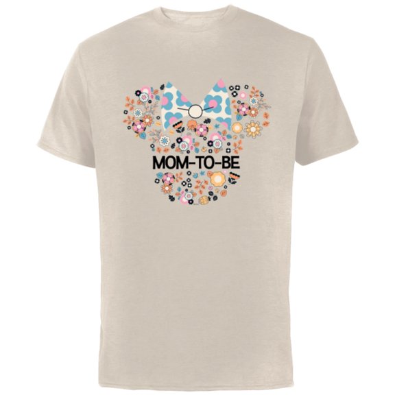 Disney Minnie Mouse Mom-to-Be Icon Flowers Mother’s Day - Short Sleeve Cotton T-Shirt for Adults - Customized-Natural