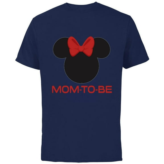 Disney Minnie Mouse Mom-to-Be Red Bow Family Mother’s Day - Short Sleeve Cotton T-Shirt for Adults - Customized-Navy