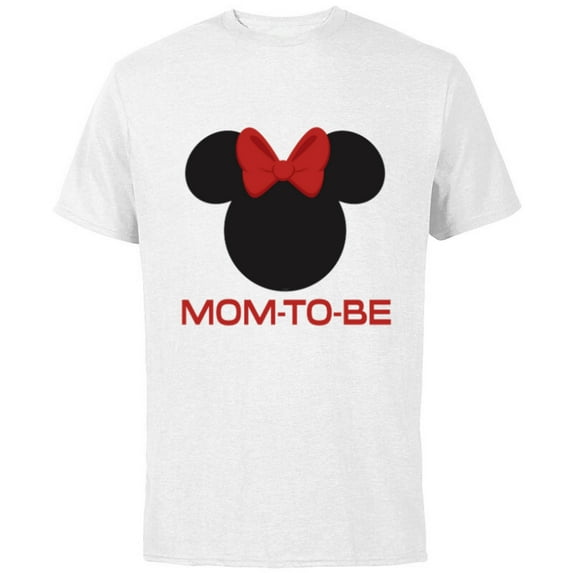 Disney Minnie Mouse Mom-to-Be Red Bow Family Mother’s Day - Short Sleeve Cotton T-Shirt for Adults - Customized-White