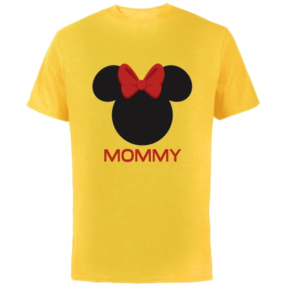 Disney Minnie Mouse Mommy Mom Red Bow Family Mother’s Day - Short Sleeve Cotton T-Shirt for Adults - Customized-Yellow