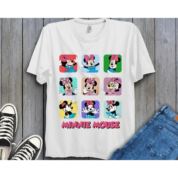Disney Minnie Mouse Moods Mickey and Friends Tee Unisex Adult Shirt Kid Tee 057 ,White Color,Size XL