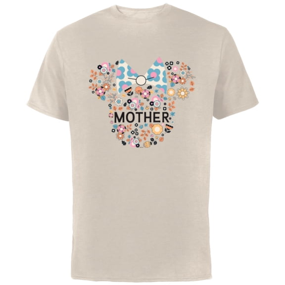 Disney Minnie Mouse Mother Mom Icon Flowers Mother’s Day - Short Sleeve Cotton T-Shirt for Adults - Customized-Natural