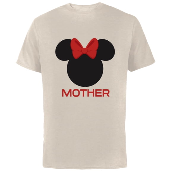 Disney Minnie Mouse Mother Mom Red Bow Family Mother’s Day - Short Sleeve Cotton T-Shirt for Adults - Customized-Natural