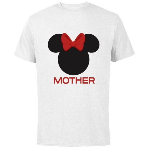 Disney Minnie Mouse Mother Mom Red Bow Family Mother’s Day - Short Sleeve Cotton T-Shirt for Adults - Customized-White