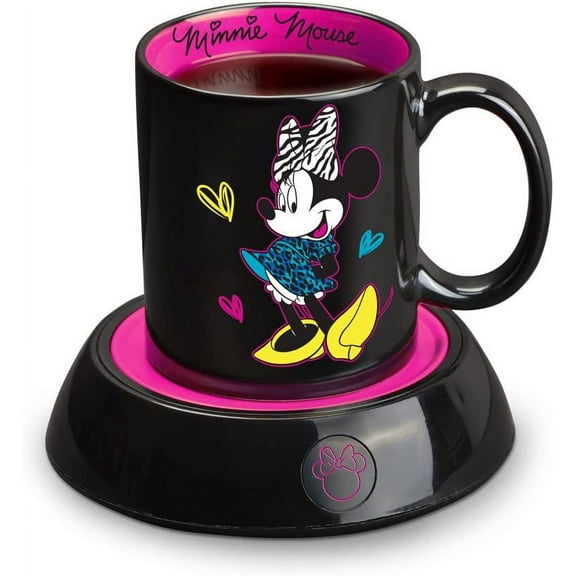 Disney Minnie Mouse Mug Warmer, Includes 12 oz. Minnie Mouse Ceramic Mug, New, Black & Pink, DMG-18