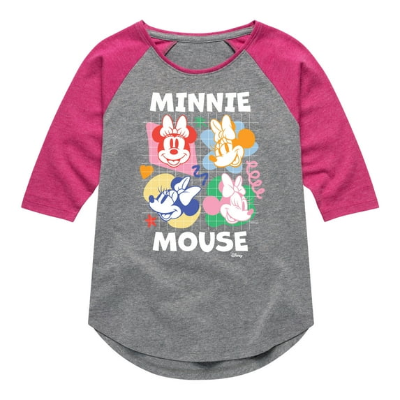 Disney - Minnie Mouse Multicolored Grid - Toddler & Youth Girls Raglan Graphic T-Shirt