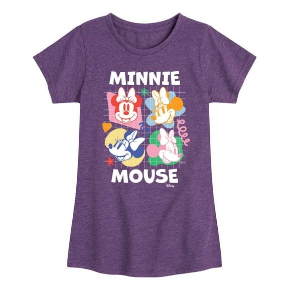 Disney - Minnie Mouse Multicolored Grid - Toddler & Youth Girls Short Sleeve Graphic T-Shirt
