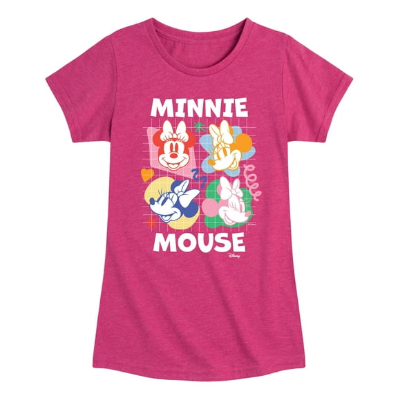 Disney - Minnie Mouse Multicolored Grid - Toddler & Youth Girls Short Sleeve Graphic T-Shirt