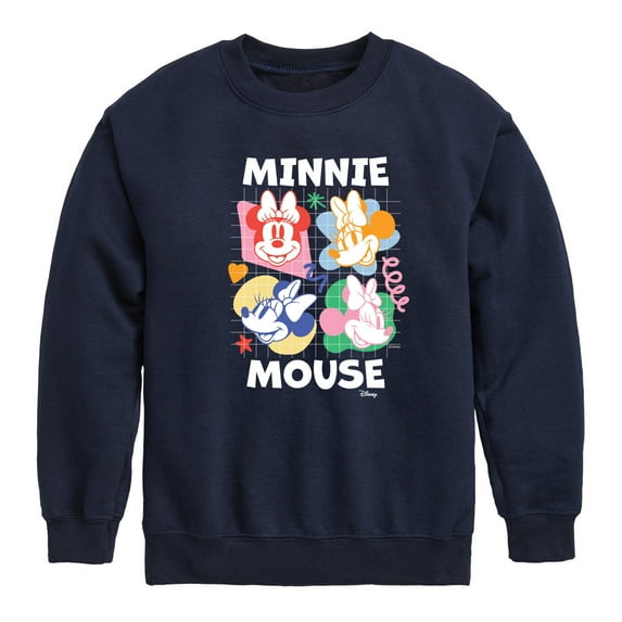Disney - Minnie Mouse Multicolored Grid - Youth Crewneck Fleece Sweatshirt