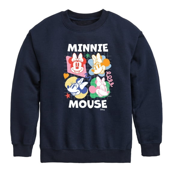 Disney - Minnie Mouse Multicolored Grid - Youth Crewneck Fleece Sweatshirt
