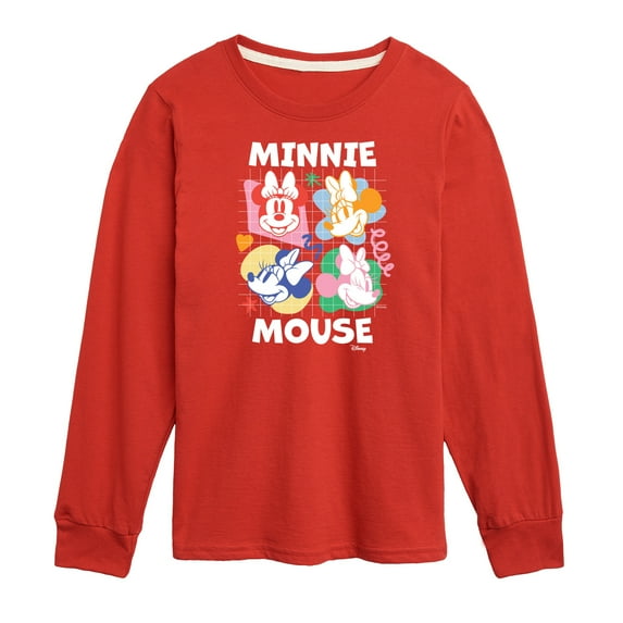 Disney - Minnie Mouse Multicolored Grid - Youth Long Sleeve Graphic T-Shirt
