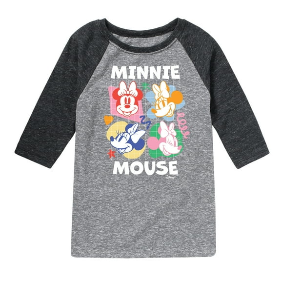 Disney - Minnie Mouse Multicolored Grid - Youth Raglan Graphic T-Shirt