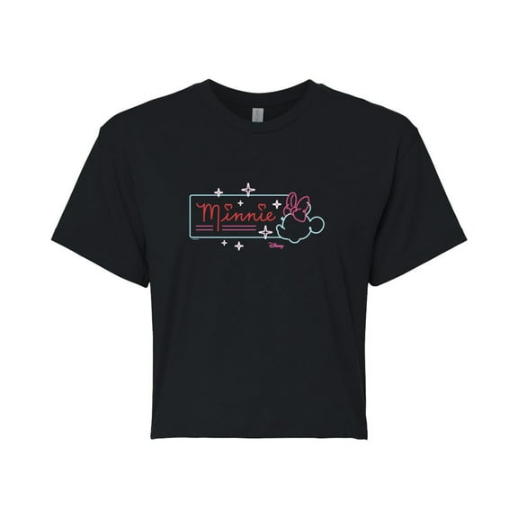 Disney - Minnie Mouse - Neon Minnie Sign - Juniors Cropped Cotton Blend T-Shirt