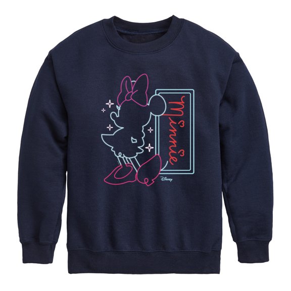 Disney - Minnie Mouse Neon Outlined - Youth Crewneck Fleece Sweatshirt